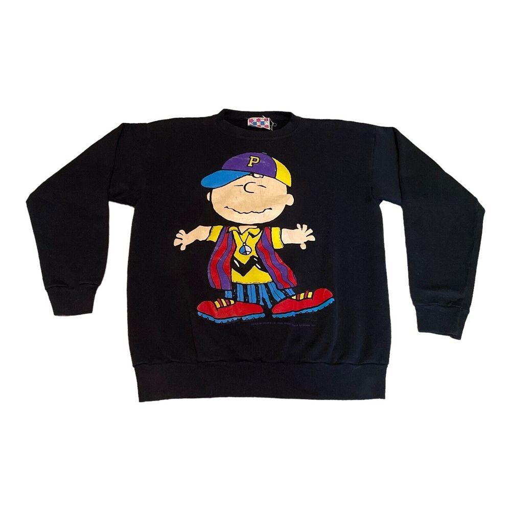 Vtg 70s Peanuts By Design Snoopy‎ Charlie Brown Crewneck Sweatshirt Hip Hop Sz M